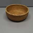 Hadewoven Round Rattan Fruit Basket Wicker Food Tray Weaving Storage Holder Dinning Room Bowl, 9 Inch Woven Bread Basket Key Bowls with 3.5Wall for Table, Countertop (Medium 8.66")