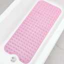 Linoows Bathtub and Shower Mats, Extra Long Non-Slip Bath Tub Mat 39 x 16 Inch, Machine Washable Bathmat with Suction Cups & Drain Holes for Bathroom Floor, Pink