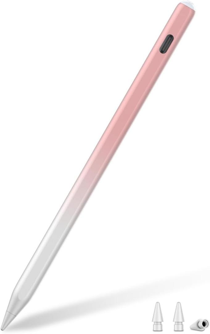 Stylus Pen for iPad mini 2018-2025, with Tilt Sensitivity & Palm Rejection for iPad mini A17 Pro/7/6/5, iPad Air 3/4/5/M2/M3, iPad A16 11/10/9/8/7/6/A16, iPad Pro 11/12.9/13 M4/M5 (White-Pink)