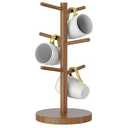 Wisuce Bamboo Coffee Mug Holder Tree, Thicker Base Coffee Cup Holder Stand for Counter, Countertop Mug Rack Organizer with 6 Hooks (Brown)