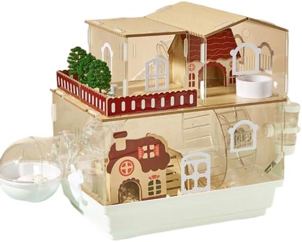 2-Level Luxury Hamster Cage Villa, Large Pet House with Balcony, Special Ventilation Design