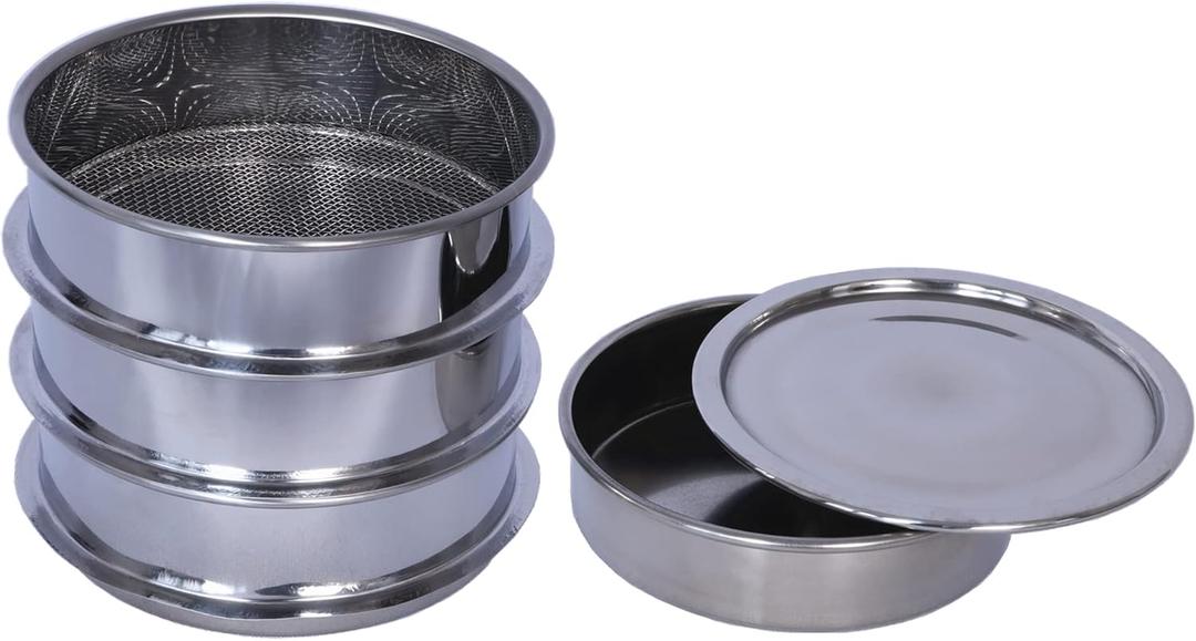 3 Pcs Lab Sieves6 Inch Diameter Test Sifter with Tray and lid