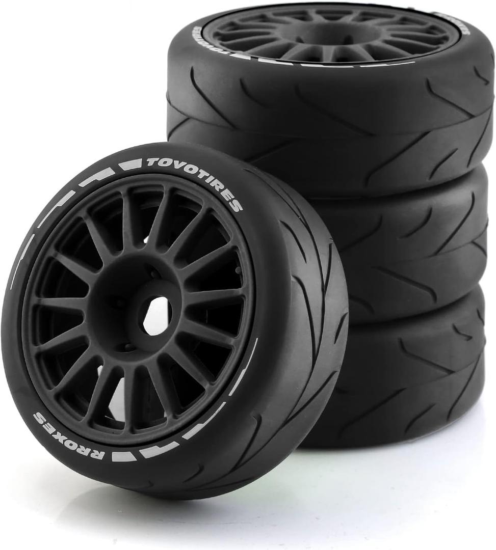 1/8 RC On Road Car Tires and Wheels Rims 17mm Hex 103mm Rubber Rally Tyres for 1:8 Scale RC On-Road Racing Car HPI WR8 HSP Hobao ARRMA Redcat Losi Kyosho VRX RC Rally Drift Car 4PCS (Black A)