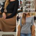 Huukeay 3 Pack Women's Long Sleeve Tops Lettuce Trim Boat Neck Shirts Slim Fit Casual Basic Fitted Tees (M)