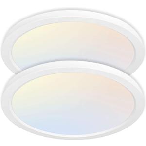 Hykolity 2 Pack 12 Inch Selectable CCT LED Round Flat Panel Light, 24W 3000K/4000K/5000K, Edge-Lit Flush Mount Ceiling Light Fixture for Kitchen, Bedroom, Laundry and Closet Room, White