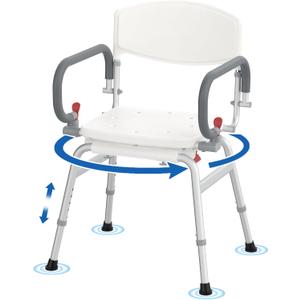 360Swivel Shower Chair for Elderly & Disabled, 500lbs Capacity Shower Seat with Arm and Back, Height Adjustable Safety Bath Seat for Inside Shower, Shower Seat for Bathtub