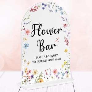 2 x Wedding Sign Decor, Flower Bar Sign, 5x7 Inch Arch Acrylic, Wedding Sign for Reception & Event Party, Bridal Shower Decorations, Wedding Table Sign Accessories for Anniversary And Event (Wildflower)