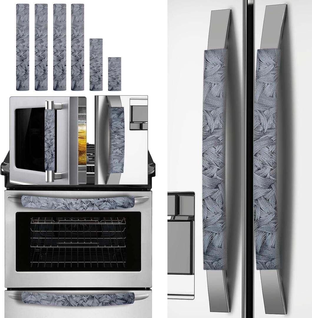 Set of 6 Refrigerator Door Handle Covers, Washable Velvet Fabric Appliance Handle for Fridge Microwave Stove Dishwasher Catch Stains Dust Fingerprint Prevent Ice hot Hand (Wind Grey)