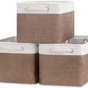 Bidtakay Baskets Fabric Storage Bins for Shelves [3-Pack] Decorative Storage Baskets for Organizing 15 X 11 X 9.5 inches Nursery Closet Foldable Toy Storage Closet Organizer Brown (White&Earthy Brown)