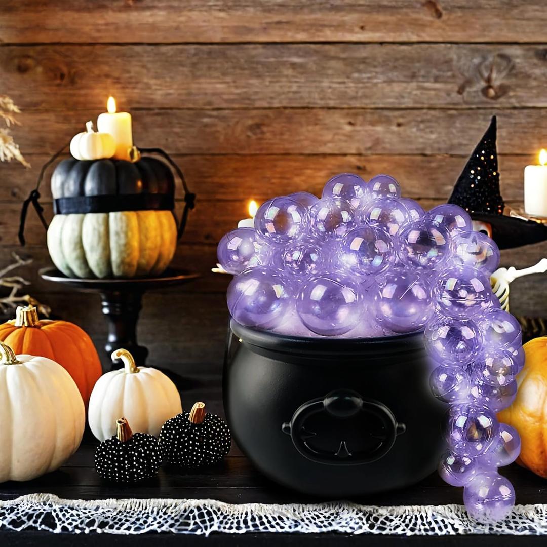 Glowing Witch's Cauldron Set, Easy DIY Light-Up Bubbling Cauldron With Clear Ornaments, Halloween Party Indoor Prop Decor (Black)