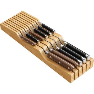 Bamboo In-Drawer Knife Block for 11 Knives(Not Included), Knife Drawer Organizer,Knife Holder Countertop,Block Knife Storage Organizer for Kitchen