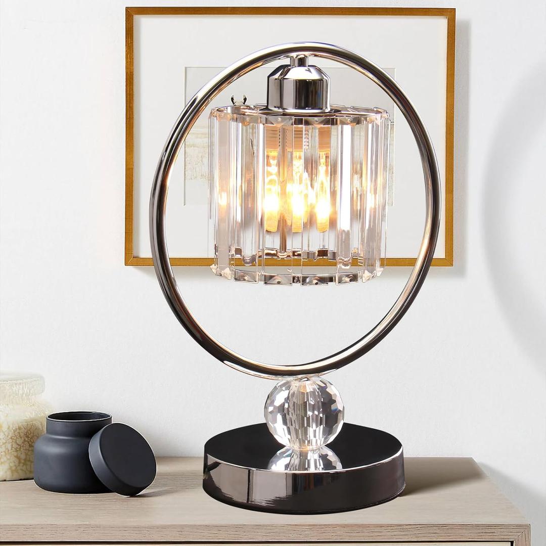 Bedside Table Lamps Small Table Lamp for Bedroom Small Bed Side Light with E26 Minimalist Nightstand Light Lamp, Desk Lamps for Reading Room, Kids Room, Living Room, Office, Dorm(Chrome)