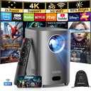 Netflix-Licensed & Auto Focus/KeystoneSmart Projector with Wifi and Bluetooth, Native 1080P 4K Support Outdoor Movie Projector, Home Ceiling Portable Mini Projector with Stand TV Cast (white)