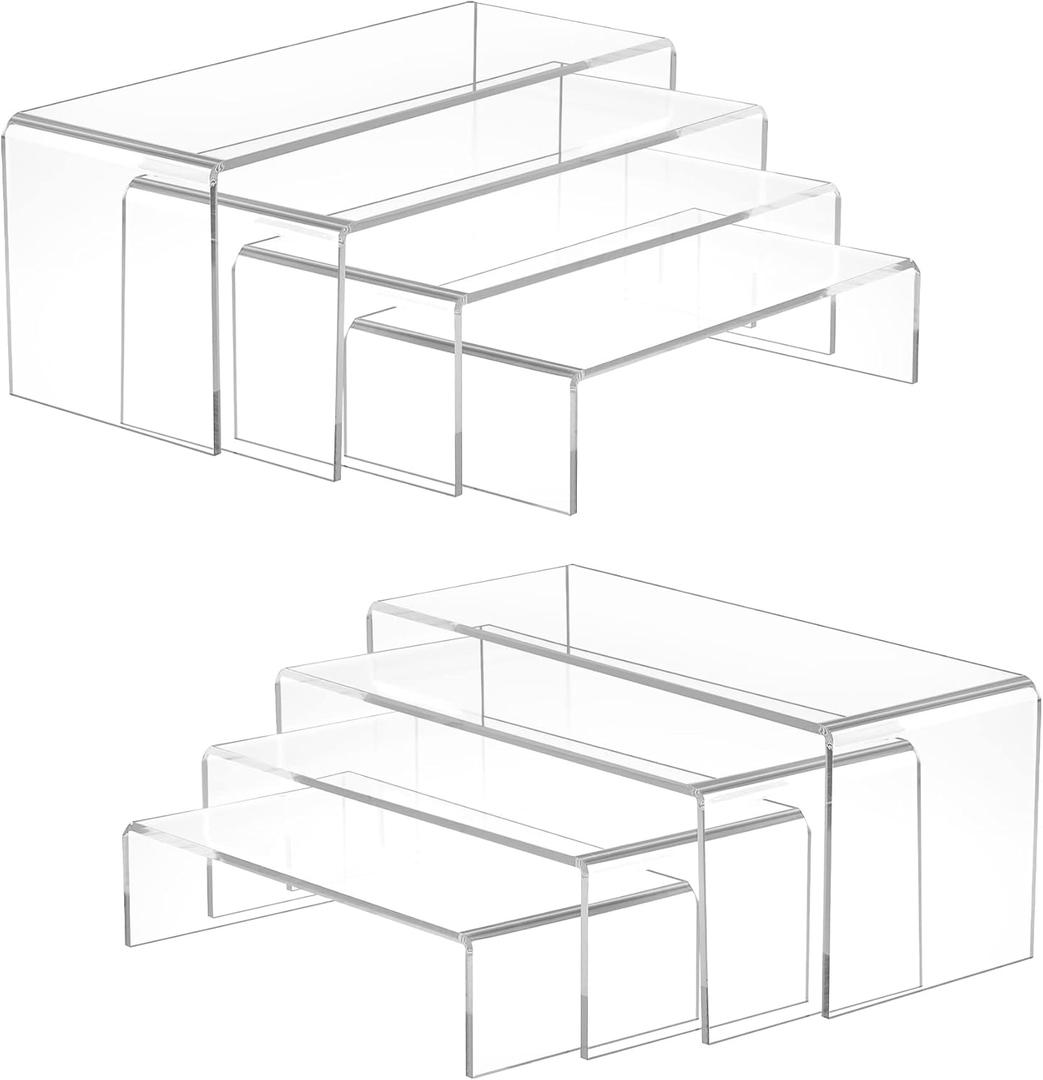 8 Pcs – Clear Rectangular Display for Perfume Organizer, Figures, Jewelry, Dessert Table & Cupcake, 4 Sizes