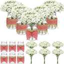 Daifunli 6 Set Picnic Party Centerpieces for Table Mason Jar Table Decor with Artificial Flowers Red Gingham Ribbon for Picnic Birthday Party BBQ Baby Shower Wedding(6,Classic Baby's Breath)