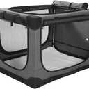 42-Inch Collapsible Travel Dog Crate, Portable 4-Door Soft Kennel for Medium to Large Dogs, Chew-Proof Mesh Windows, Indoor/Outdoor Use, Foldable, with Storage Bag (Grey)