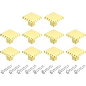 uxcell 10Pcs Square Cabinet Knobs, 1.2 Inch Square Kitchen Cabinet Knob Aluminum Alloy Solid Drawer Knob Handle Pulls for Kitchen Cabinets Bedroom Dresser Wardrobe, Gold