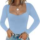 Chunpin Women's Bodysuit Long Sleeve Sexy Sweetheart Neckline Body Suits Double Lined Going Out Bodysuits (D-light Blue, XL)