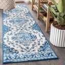 JONATHAN Y Boho Vintage Cream/Blue Runner Rug, 2x10, Bohemian Flair Medallion, Floral Easy-Cleaning High Traffic for Living Room, Bedroom, Kitchen, Pet-Friendly, Non Shedding (BMF106A-210)