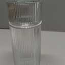 Bedside Water Carafe and Glass Set, Classic Vertical-Striped 27oz Glass Carafe with 7.1oz Tumbler Lid, Nightstand Water Pitcher, Bathroom Mouthwash Dispenser, Elegant Gift for Home & Office