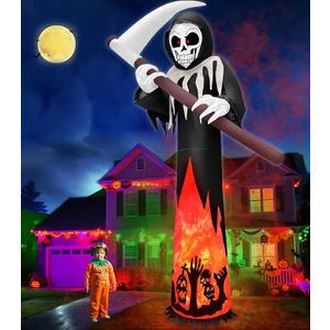 TURNMEON 12 Ft Giant Halloween Inflatables Decorations Outdoor Blow Up Grim Reaper Ghost with Scythe LED Lights Stakes Tethers Halloween Decorations Yard Garden Lawn Home Party Holiday Outside Decor