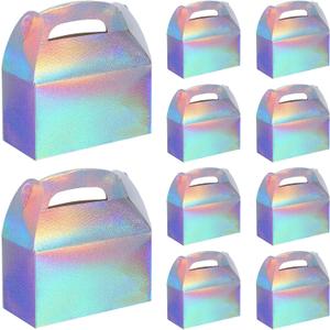 Abeillo 48 Pcs Iridescent Party Favor Boxes Holographic Gable Treat Boxes Rainbow Goodie Box for Candy Snacks Cookie, Shiny Gift Bags for Birthday Wedding Christmas