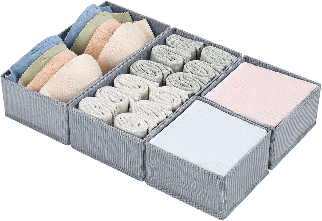 DIMJ Drawer Organizers Clothes, Set of 4 Dresser Organizer Bins, Fabric Closet Organizers and Storage, Shallow Drawer Dividers for Nursery, Clothing, Baby Clothes, Socks, Underwears, Tie (Grey) (Gray) DIMJ Drawer Organizers Clothes, Set of 4 Dresser Organizer Bins, Fabric Closet Organizers and Storage, Shallow Drawer Dividers for Nursery, Clothing, Baby Clothes, Socks, Underwears, Tie (Grey) (Gray)