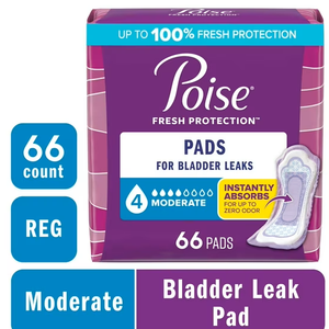 Poise Incontinence & Postpartum Pads for Bladder Leaks, 4 Drop Moderate Absorbency, Regular Length, 66 Count