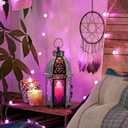 DECORKEY Halloween Decorations Indoor, Purple Decorative Candle Lantern for Moroccan Light Decor, 12.8 Vintage Metal Hanging&Tabletop Lantern, Ramadan Lantern for Home Outdoor Patio(Purple)