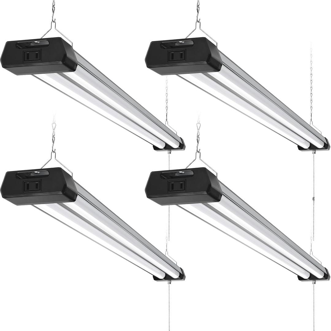 Barrina BS42a LED Shop Lights 4FT for Workshop, 42W 4800LM 5000K, 4 Packs | 4FT for Garage Warehouse, Hanging or Flush Mount, Linkable to 10, Hidden Wiring, with Pull Chain Switch, Frosted Cover