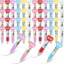 50 Pcs Multicolor Valentine Ballpoint Pen Bulk 4 in 1 Retractable Valentine Ballpoint Writing Pens Colored Mini Heart Gifts for Home Love Theme Party Supplies Favors Exchange Gifts