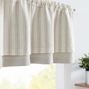 jinchan Striped Linen Valance Curtain Blackout Double Layer Valance for Windows 18 Inch Gray Striped Print Farmhouse Rustic Window Treatment for Kitchen Living Room Bedroom 1 Panel Grey on Beige