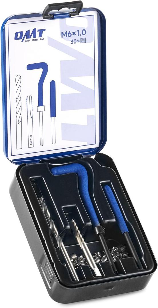 Orion Motor Tech Thread Repair Kit, M6x1.0 Thread Repair Tool with HSS Drill Bit & 30 Thread Inserts, Metric Thread Repair Installation Kit for Rethreading Internal Threads with Carry Case