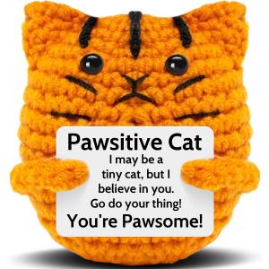 Emotional Support Positive Cat Crochet for Women, Orange Cat Gifts for Mom Sister Friend Positive Animal Decor Valentine's Day, Christmas, Birthday Gifts