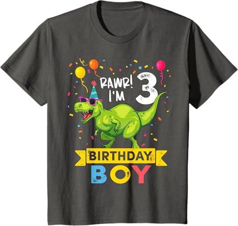 Kids 3 Year Old Boy 3rd Birthday Boy T Rex Dinosaur T-Shirt, Size 3T