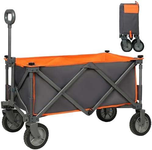 PORTAL Collapsible Wagon Cart, Heavy Duty Foldable Wagon Carts with Wheels, Folding Utility Wagon for Camping, Shopping, Garden, Sports, Beach
