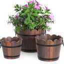 HakkaGirl Wooden Bucket Barrel Planters, Rustic Patio Planters Flower Pots for Plants Indoor Décor, Set of 3