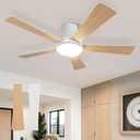 52 Inch White Ceiling Fans with Lights and Remote, Flush Mount Ceiling Fan with 5 Blades, Dimmable, Reversible Motor, 3-Color Temperatures, 6 Speeds, for Bedroom/Kid room/Patio