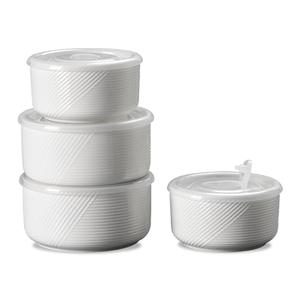 Adewnest Ceramic Nesting Bowls with Lid: Microwave Safe Food Storage Containers for Work Lunch Picnic Camping Meal Prep Soup Salad Cereal Leftovers - 5 & 6 Inch, 20 & 32 oz, Set of 4, White