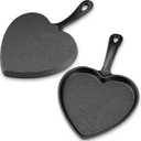 Reallnaive 2 Pack Valentine's Heart Cast Iron Skillet Mini Black Cast Iron Skillet Set 5 inch Small Frying Pan with Long Handle for Baked Cookie Eggs
