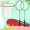 12 Pack Badminton Rackets Set Including Badminton Racquets, Nylon Shuttlecocks and Carry Bag for Outdoor Backyard Games Beginners, 67 cm length, standard head size