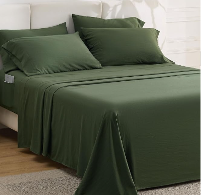 Bedsure Deep Pocket Queen Sheets - 3 Piece, Prewashed Ultra-Soft Queen Sheet Set, Thick, Breathable & Secure Fit, Hotel Luxury Bedding, Olive Green  90 x 90 In Green