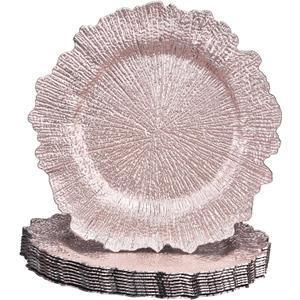 uxcell 10pcs Reef Charger Plates Bulk, 13 Inch Plastic Floral Charger Plates, Round Plate Chargers for Dinner Wedding Party Event Table Setting Decoration Rose Gold
