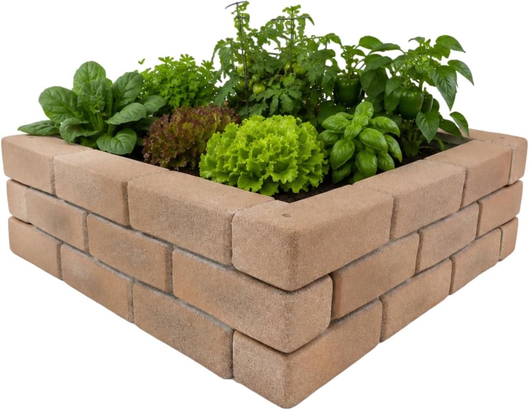 Raised Garden Bed, Brick Style Planter Box, 24" x 8" Polyurethane Garden Bed Panels, Modular Design for Curved or Straight Layouts, Lightweight & Weather Resistant, 4 Panel Pack