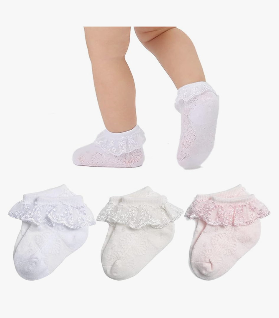 Baby Lace Socks Baby Girl Double/Eyelet Lace Ruffle Frilly Socks for Newborn Infant and toddlers Gift Set 12-36m
