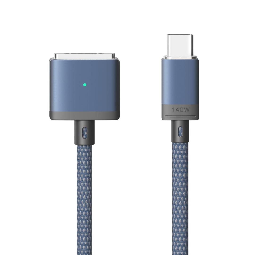 Yocxuda USBC to Magnetic 3 Cable Compatible with Magsafe Charging 140W Fast Charging, 6.6ft Braided Cable for MacBook Pro/Air M4 M3 M2 Models (2021-2025) Blue