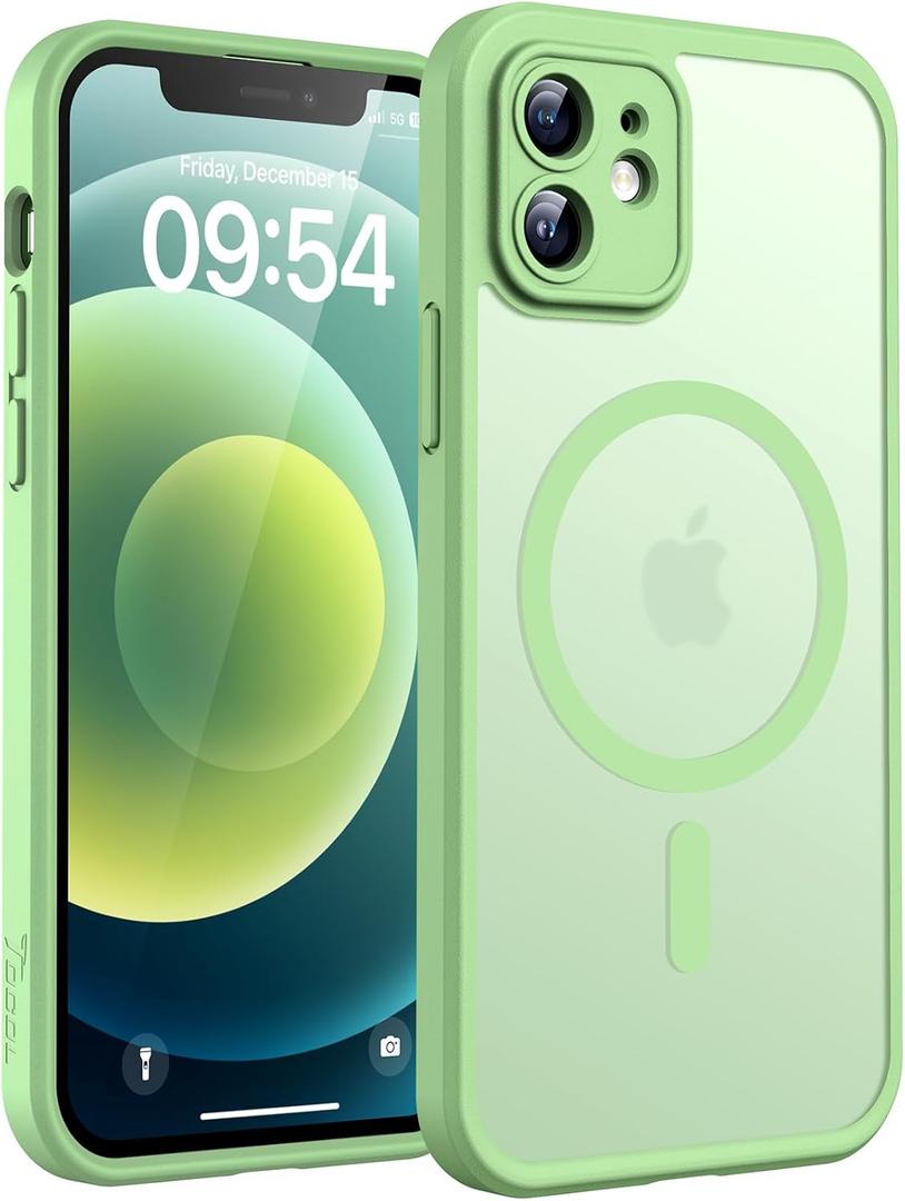 TOCOL Magnetic for iPhone 12 Case, Upgraded [Full Camera Protection] [Compatible with Magsafe] [15FT Military Grade Protection] Bumper for iPhone 12 6.1, Light Green