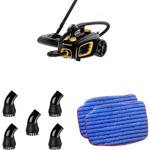 McCulloch MC1375 Canister Steam Cleaner with 20 Accessories & A1230-005 Nylon Utility Brush (5 Pack) & A1375-101 Replacement Scrubbing Microfiber Mop Pad for MC1375, MC1385, 2-Pack