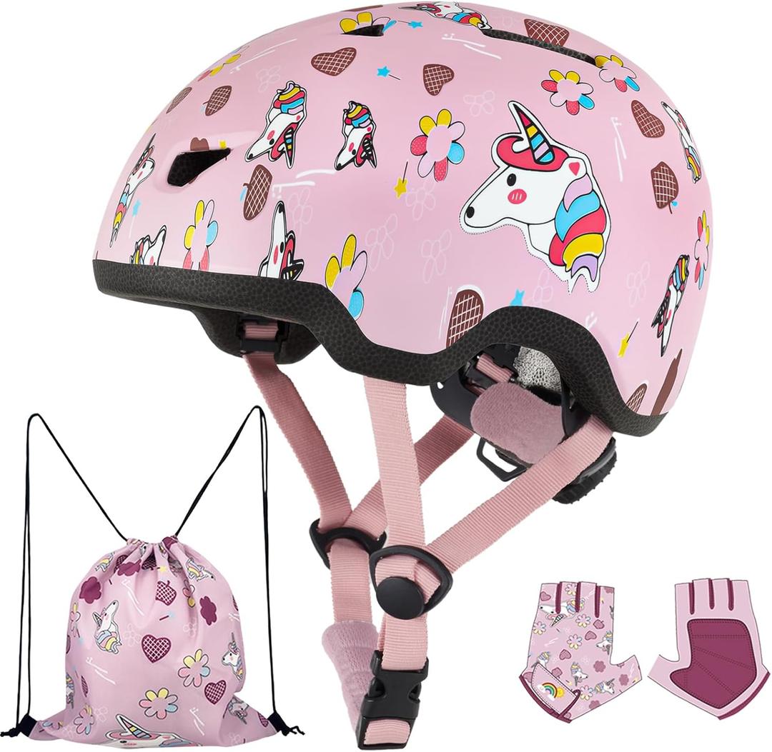 Toddler Bike Helmet with Gloves and Backpack Set, 3 Sizes for Baby Infant to Kids Ages 1-3 3-5 5-8+, Adjustable Boys Girls Bike Helmet for Bicycle/Scooter/Skateboard/Roller Skate