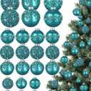 Civaner 24 Pcs Glitter Christmas Ball Ornaments Set 3.2'' 2.4'' 1.6'' Christmas Tree Ornaments Hanging Sequin Shatterproof Balls for Xmas Tree Wreath Garland Xmas Home Decor (Teal)